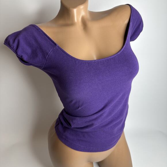 Y2K Clockhouse Womens XS Small Purple Off Shoulder Baby Tee Cap Sleeve Top - Picture 10 of 10